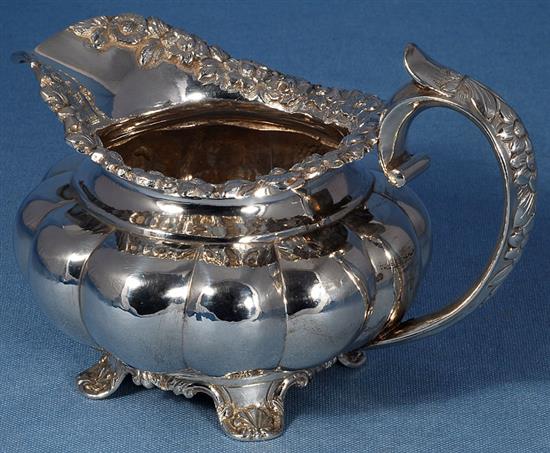 A William IV Irish silver melon shaped cream jug, height 117mm, weight 9.6oz/300grms.